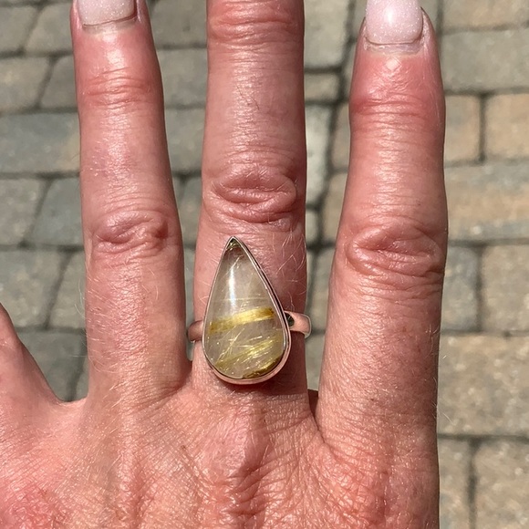 GOLDEN RUTILE 925 STERLING SILVER RING, SIZE 8 - Picture 10 of 10
